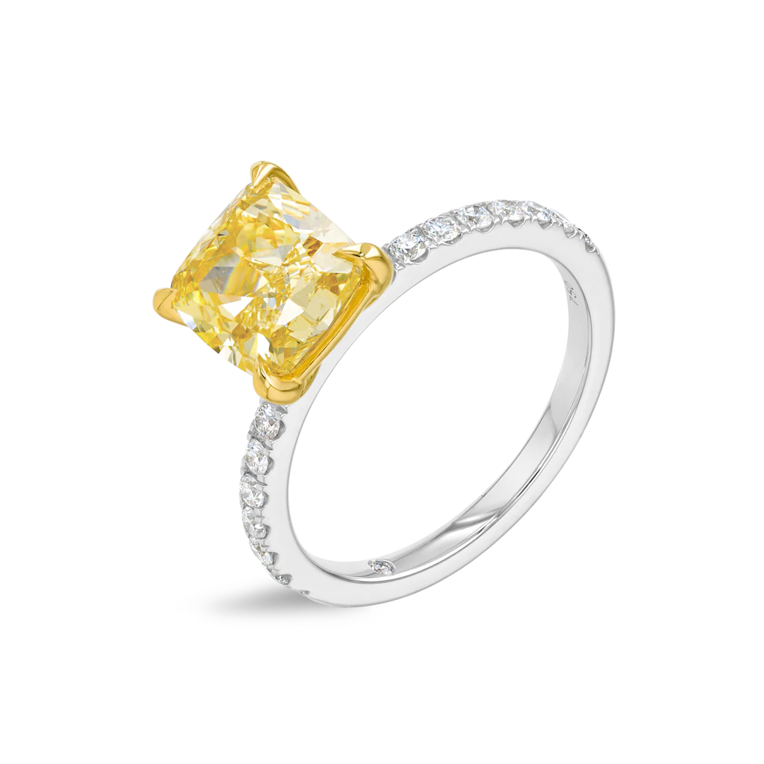 2.5 Carat Natural Fancy Yellow Cushion Diamond Band White Gold Ring - Image 4