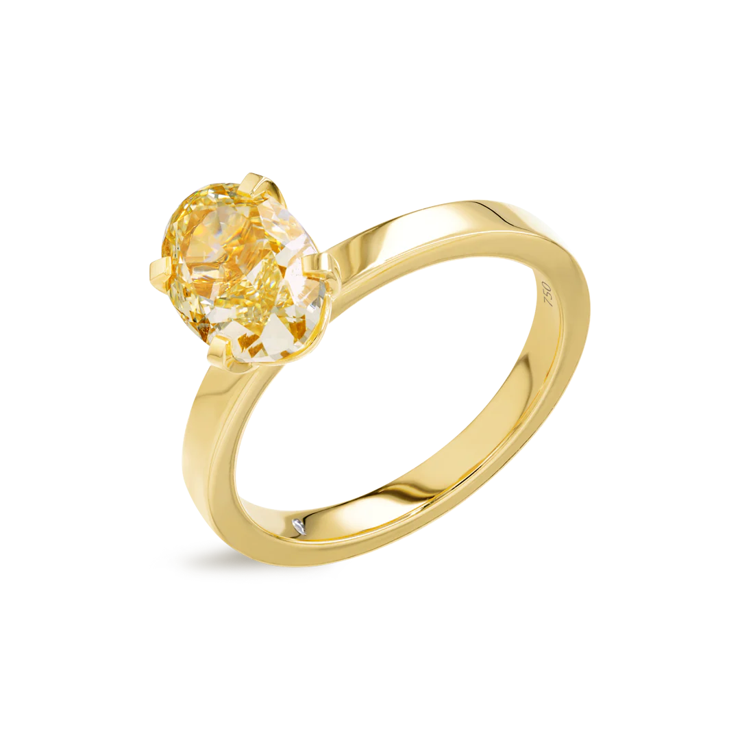 2 Carat Natural Fancy Yellow Oval Solitaire Yellow Gold Ring - Image 4